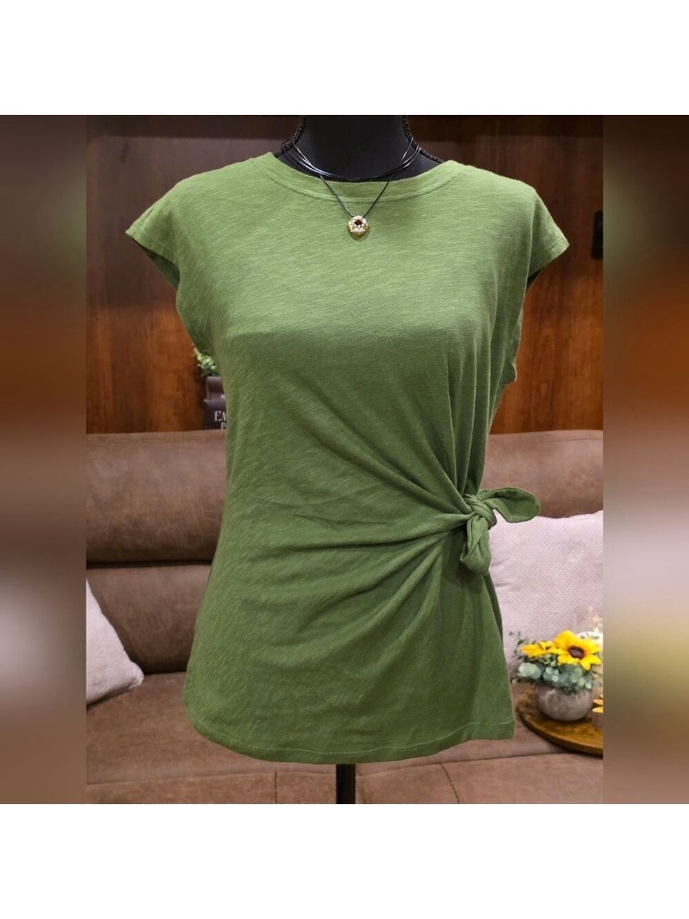 Time and Tru Green Short Sleeve Top Women's
